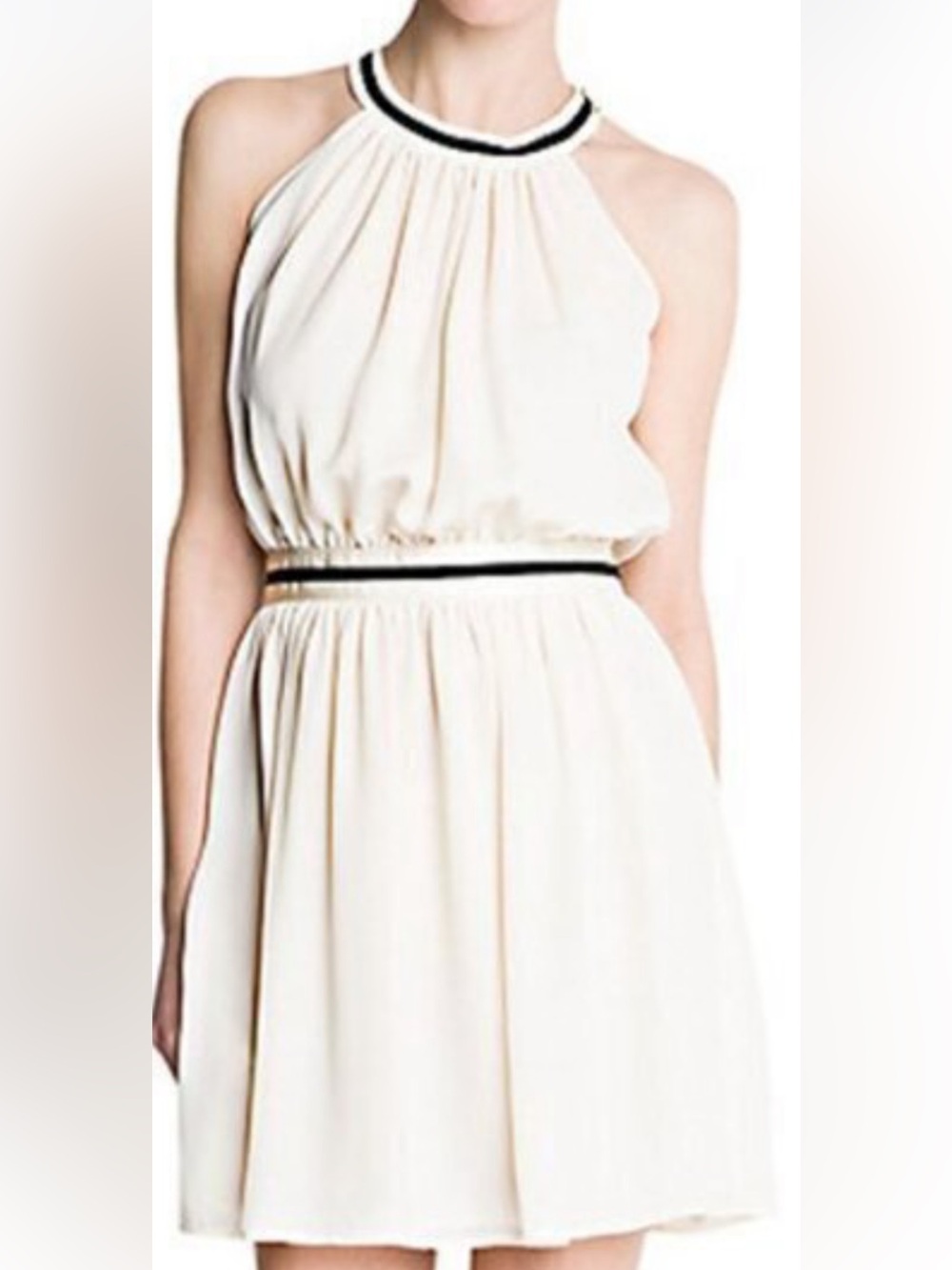Mango Cream Halter Dress with Black Trim fully lined size 2